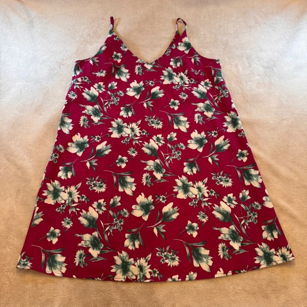 Summer Floral Mini Swing Tank Dress‎ Boho Vacation Beach Cottagecore Sz L